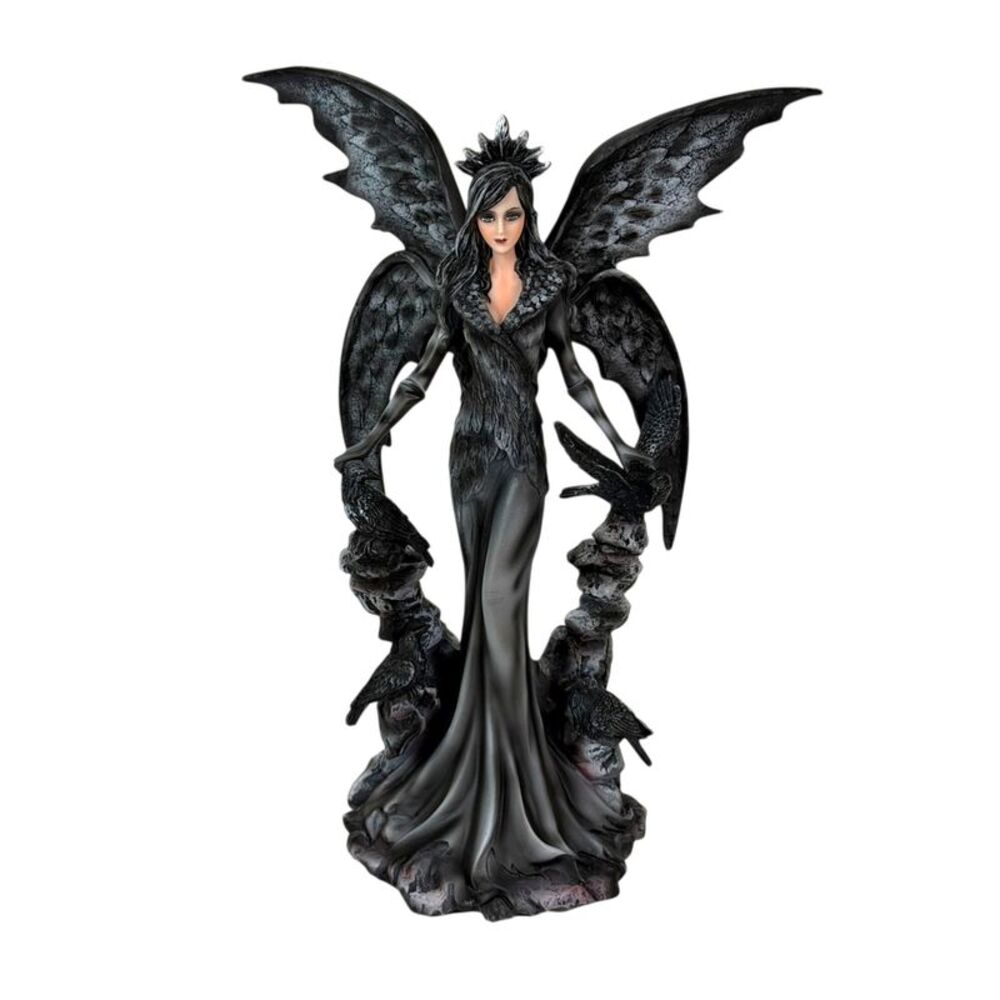 Crow Fairy Statue Gothic Black Resin Sculpture 9 in Decorative Figurine
